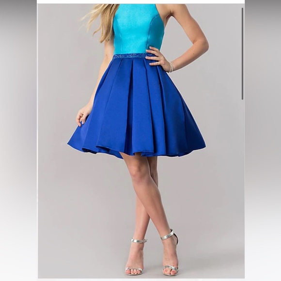 COLORS DRESS Short Royal Blue Color Block Gown Size 0 - Picture 3 of 14